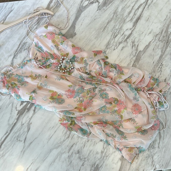 For Love And Lemons Embelleshed Hearts Floral Print And Sequin Minidress - Picture 6 of 11